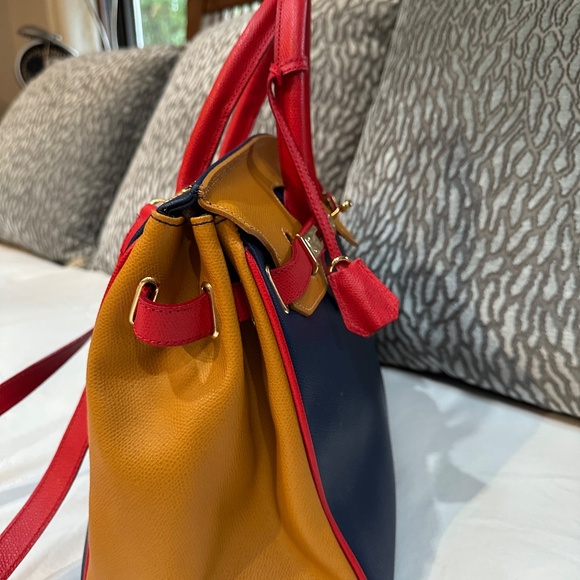Angelo Carbotti Italian leather satchel handbag Red Gold Blue Crossbody 35cm - Picture 4 of 14